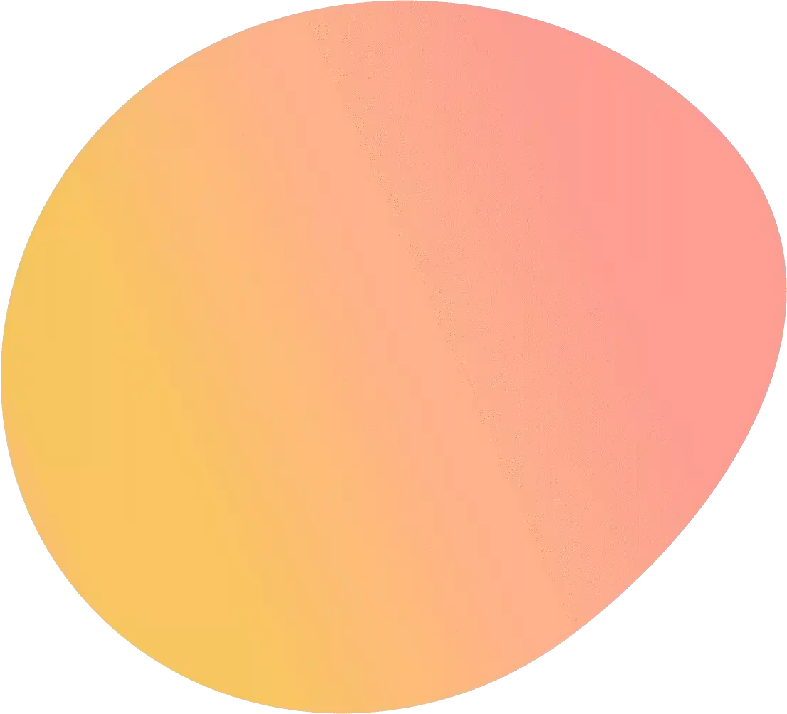 An abstract, irregular circular shape with a smooth gradient blending from yellow on the bottom left to orange and pink on the top right, set against a plain background.