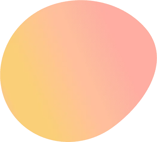 A large, irregular oval shape with a smooth gradient blending from yellow at the bottom left to orange and pink at the top right, set against a black background.